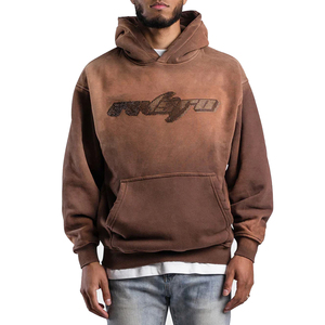 เสื้อฮู้ดพลอยเทียมสำหรับผู้ชายเสื้อฮู้ดสีพื้นน้ำหนักเบาดีไซน์ดีบริการ OEM - Product Image 3