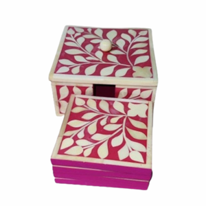 Trendy Bone Inlay <b>Coasters</b> <b>Pink</b> With Square Leaf Design Mat Pads for Home Office Table Decoration New Model - Product Image 1