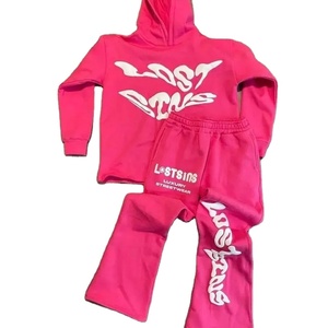 Conjunto de chándal acampanado con logotipo personalizado para hombre, conjunto de pantalones de chándal acampanados y Sudadera con capucha, chándales Unisex, sudaderas con capucha y estampado abullonado, conjunto de pantalones de chándal acampanados - Product Image 1