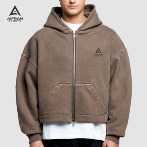 เสื้อฮู้ดดี้ผ้าคอตตอนหนา 400gsm พิมพ์โลโก้ AIFRAN แบบกำหนดเอง ทรงโอเวอร์ไซส์ สไตล์สตรีทแวร์ ทรงวินเทจ ทรงบ็อกซี่ แบบเรียบ - Product Image 1