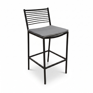 Tabouret de bar moderne en métal durable avec siège en similicuir gris, accoudoirs fixes, design minimaliste pour usage commercial extérieur - Product Image 1