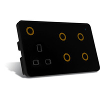 Interruptor Wifi Combinado de 6 Gangs y Enchufe de Pared Estándar del Reino Unido MakeGood de 147x86 mm, Interruptor de Panel de Vidrio Táctil Inteligente con Retroiluminación RGB