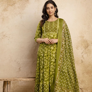 Robe en rayonne de qualité supérieure avec broderie de séquence Dupatta pour fabricant indien - Product Image 1