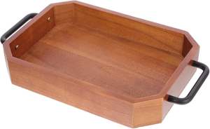 Plateau de service rectangulaire en bois de qualité supérieure avec poignée Design fantaisie Bonne qualité d'Inde - Product Image 4