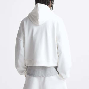 Cropped Hoodie <b>Men</b> 100% Cotton Oversize Drop Shoulder Streetwear Heavyweight Custom logo Zipper-up Blank <b>Crop</b> <b>Top</b> Autumn Print - Product Image 3