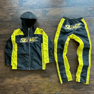 ชุดวิ่งโพลีเอสเตอร์สำหรับผู้ชายชุดวอร์มผ้าไนลอนสองชิ้นแบบเย็บปะติดซิปรูดและกางเกงแบบปรับแต่งได้สำหรับผู้ชาย - Product Image 5