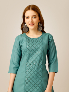 Entièrement cousu rayonne coton magique Slub Kurti complexe broderie impression indienne Viscose dames filles mariage pakistanais ethnique - Product Image 4