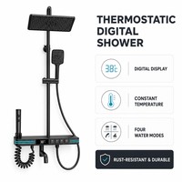 Ensemble de douche thermostatique numérique en cuivre, finition bronze, fixation murale, pommeau de douche carré, douchette à main, 4 voies