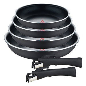 Juego de 4 Sartenes Heat Dot de 22x24x26 cm en Aluminio Prensado Negro + 2 Asas Extraíbles Click&Cook de Bergner - Product Image 1