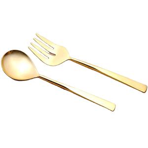 Service à salade en acier inoxydable plaqué or, ensemble de cuillères et fourchettes avec des couverts de luxe au look royal unique de haute qualité - Product Image 1