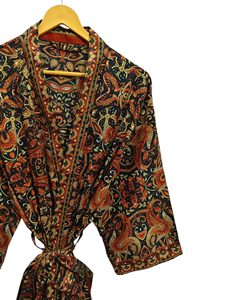 Couvre-bikini kimono d'été pour femme, robe longue de nuit, kimono sari vintage en soie recyclée fait à la main, - Product Image 3