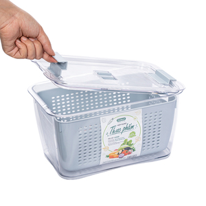 6588+6589 Contenants empilables à double couche pour aliments frais avec insert de drainage et couvercle hermétique pour fruits et légumes - Product Image 1