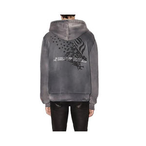 Fabricante Sun faded bordado cremallera French Terry Streetwear ácido lavado 500gsm Zip up Rhinestone Hoodie Denim Tears Hoodie - Product Image 2