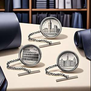 Personalizado Europa EE. UU. Landmark Moneda <span class=keywords><strong>Gemelos</strong></span> Tie Bars Clips Tachuelas Set Plata Vintage Hombres Formal Tela Accesorios Fábrica al por mayor - Product Image 3