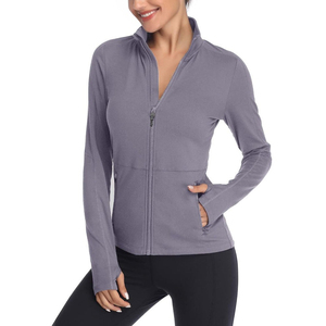 Veste en polyester spandex de compression personnalisée en gros manteau de yoga à manches longues veste d'entraînement pour femme décontractée de sport de fitness - Product Image 5