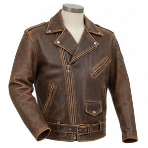 Chaqueta de Motero de Cuero Genuino Desgastado Estilo Vintage 2026, con Bordado Personalizado de Calavera Wild Rebels, Chaqueta Moto Ajustada de Lona Estilo Punk para Hombre - Product Image 3