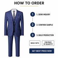 Setelan Jas Pria 3 Potong Motif Kotak-kotak Slim Fit, Jaket Kancing Tunggal, Rompi, Celana untuk Pernikahan dan Bisnis