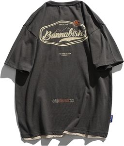 เสื้อยืดลำลองแนวสตรีทผ้าคอตตอน100% โลโก้ด้านหน้าทรงหลวมเข้ารูป - Product Image 1