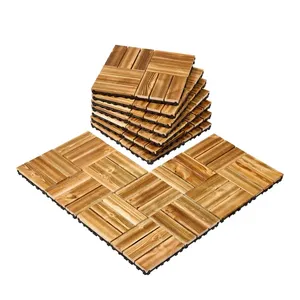 Moderno paquete de 10 azulejos de cubierta entrelazados de madera maciza de 12 "x 12" para Patio, porche, jardín, sótano, exterior, acabado liso de 18mm - Product Image 1