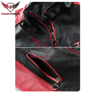 Veste de moto en cuir véritable pour homme, noire et rouge, style Cafe Racer, coupe slim, fermeture éclair, vêtement d'extérieur pour motard - Product Image 6
