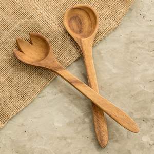 Ensemble de cuillère et de fourchette à salade décorative en bois et résine, cuillère à mélanger la salade, couverts, vaisselle, service à salade, couverts - Product Image 6
