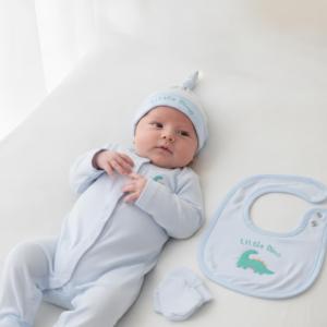 Conjunto de Ropa para Bebé Recién Nacido, Bordado a Mano con Diseño de Dinosaurio, Personalizable OEM/ODM, Mameluco con Botones a Presión, 100% Algodón Orgánico - DR4590 - Product Image 1
