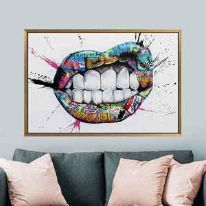 ศิลปะบนผืนผ้าใบพิมพ์ลายกราฟฟิตี้สีสันสดใส - ของตกแต่งสไตล์ป๊อปแนวสตรีทในเมือง,1P:กรอบสีทอง - Product Image 1