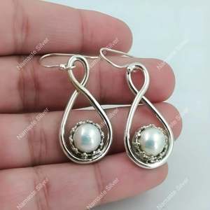 Boucles d'oreilles pendantes en argent sterling 925 faites à la main avec perles, bijoux pierre de naissance de juin pour elle, cadeau parfait pour anniversaire - Product Image 5