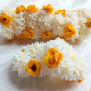 Yellow Floral Wedding Hair Ties Scrunchies Durable Rubber Band Gajra Accessory Bridal Bun Favors for Brides Made From Plastic - Product Image 5