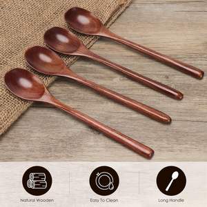 Cuchara de madera para cocinar-8 piezas Juego de cucharas de madera natural Mezclar Cuchara de café agitadora-Cocina de estilo japonés de mango largo - Product Image 3