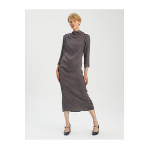 Vestido de Trabajo de Satén Estampado con Cuello de Viscosa, Sin Forro, Sin Bolsillos, Sin Cinturón - Product Image 6