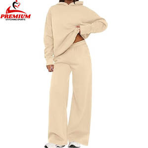 Chándal de mujer de color de estilo de algodón 100% de calidad superior chándal de dos piezas de gran tamaño liso para damas - Product Image 4