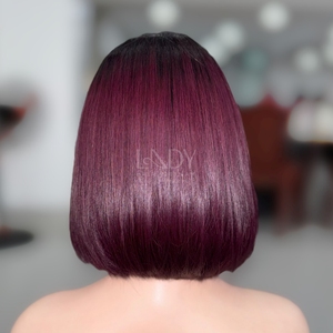Cierre Bob Factory Precio al por mayor 100% Peluca de cabello humano vietnamita Ombre Color Burdeos Peluca de encaje frontal - Product Image 4