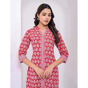 Cotton Block Printed <b>Red</b> Kurti Indian Dresses for Women-<b>Red</b> Lehenga Choli <b>Saree</b> Salwar Kameez Pakistani Salwar All Stitched - Product Image 3