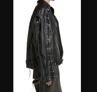 Chaqueta de Cuero para Mujer, Diseño Moderno, Estilo Motociclista, Tallas Grandes, Tejida, con Flecos y Mangas con Cordones, Hecha a Mano con Cuero Vacuno