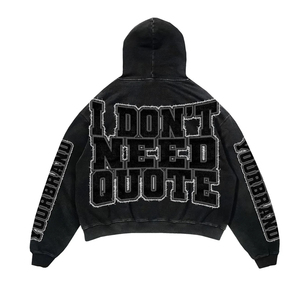 2024 New Arrivals Fashionable Streetwear Acid Washed Sweat <b>Suits</b> Zipper Hoodies Jogger Set Distress Patch Flared Sweatpants - Product Image 3