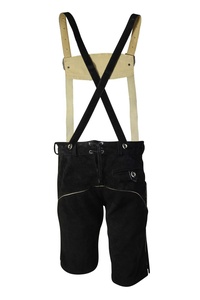 2025 élégant bavarois hommes Lederhosen taille haute Kurz Hosen Trachten pantalon en cuir avec tissu tissé et bretelles - Product Image 3