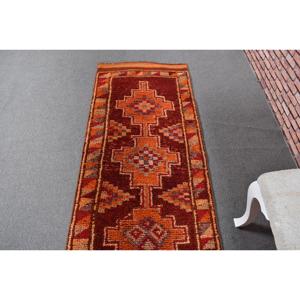 Turkish Vintage <b>Runner</b> Rug 2.6x12.2 ft, <b>Red</b> Orange Plants & trees Wool Rug - Product Image 4