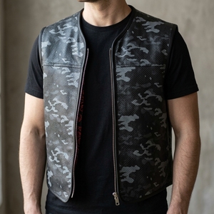 <b>Camo</b> Leather Eco-Friendly Vintage Motorcycle Vest <b>Men</b> Reversible Breathable Cotton Biker <b>Jacket</b> Custom Logo Winter Outerwear - Product Image 6