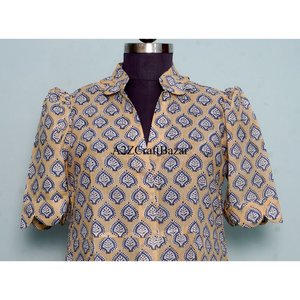 Vestido midi floral de algodón 100% ecológico para mujer, estilo Kangura, cuello en V, manga corta, decoración con botones, lavable. - Product Image 2