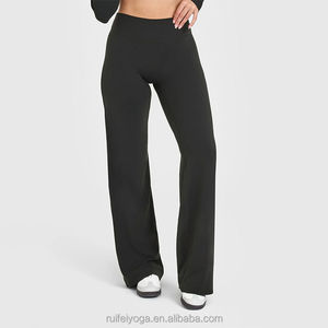 Mallas de entrenamiento acampanadas de cintura alta con logotipo personalizado OEM, pantalones de Yoga de pierna ancha rectos elásticos suaves para mujer para estilo informal de primavera - Product Image 5