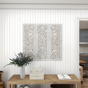 Panel de pared de madera hecho a mano con arte de pared tallado decorativo con diseño floral tradicional para una decoración elegante - Product Image 3