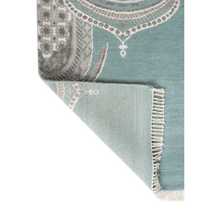 Alfombras Khidki Azules de Lana y Seda de Bambú Anudadas a Mano, 10 mm, Diseño Rectangular con Parches, para el Hogar, Pasillo, Hechas a Mano - Product Image 5