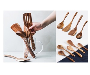 Ensemble de 2 grandes cuillères de cuisine en bois d'acacia artisanales 14 pouces SERVEUR à SALADE EN BOIS LOT DE 2 ARTICLES DE CUISINE UNIQUES FAITS À LA MAIN - Product Image 3