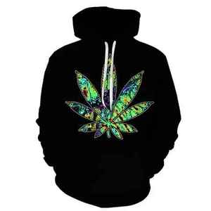 Sudaderas con capucha impresas en 3D de alta calidad para hombres Weeds Leaf Sudaderas con capucha de impresión digital 3D para hombres All Over Print OEM Sudadera con capucha personalizada - Product Image 6