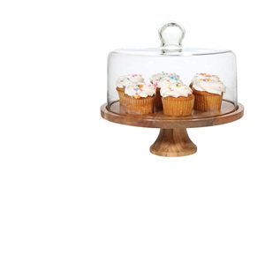 Support à gâteau en bois à salade avec plateau à fromage en dôme en verre \ bonbons collations biscuits assiette Cupcake - Product Image 1