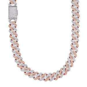Collares Elegantes de Boda para Mujer, de Plata 925 con Baño de Oro Rosa, con Moissanita de Corte Brillante y Cadena de Eslabones Cubanos, Bicolor, Estilo Vintage - Product Image 1