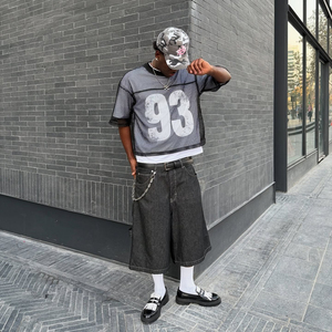 เสื้อยืดแฟชั่นส่งต่อขนาดใหญ่กว่าปกติพิมพ์ลายสกรีนได้เสื้อเจอร์ซี่ผ้าฝ้าย100% ถักดีไซน์ไหล่ตก - Product Image 1