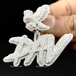 Pendentif personnalisé en argent sterling 925 serti de moissanite VVS, style hip-hop, plaqué rhodium, bijoux unisexes pour les fêtes - Product Image 1