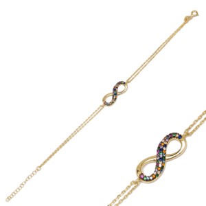 Colorful Design Mix CZ Stone <b>Infinity</b> Shape Charm <b>Bracelet</b> Turkish Wholesale Handcrafted 925 Sterling Silver Women's Certified - Product Image 2
